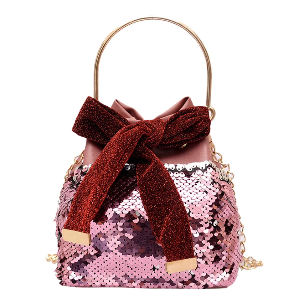 OCARDIAN сумка женская модная кожаная сумка с блестками на цепочке сумка-мешок металлическая сумка с бантом сумка-мессенджер Прямая поставка a10 - Цвет: Red