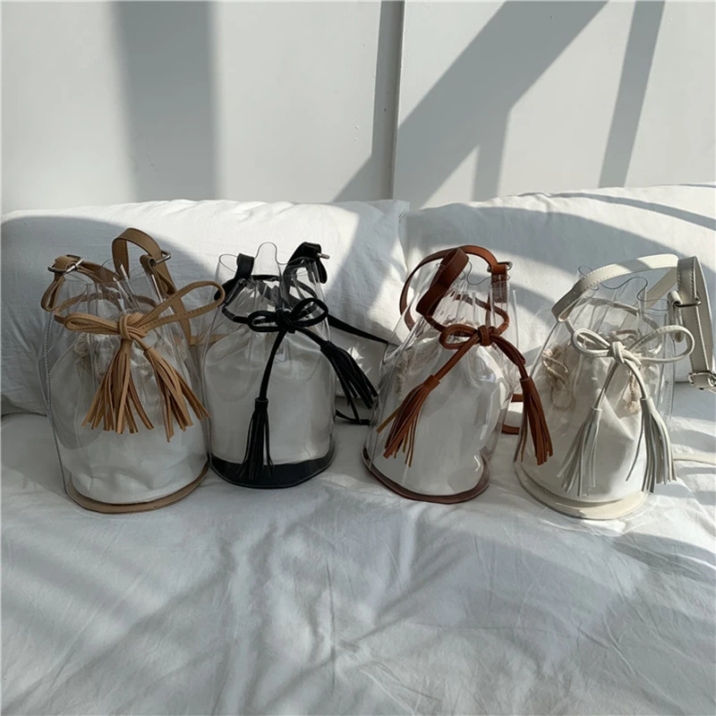 

youda New transparent PVC material ladies shoulder bucket bag fashion style Messenger bags large capacity shopping tote