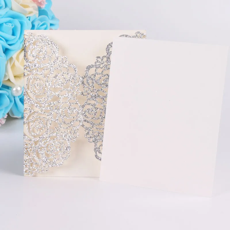 5 комплектов Романтический лазерной резки цветы пригласительные карты блестящая бумага свадебные пригласительные карты свадебные принадлежности
