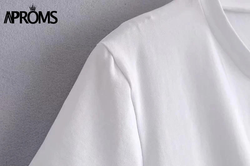 Aproms, белая футболка с коротким рукавом и узлом, женская футболка, мода, высокая талия, базовый короткий топ, 90 s, крутая летняя уличная футболка для девочек