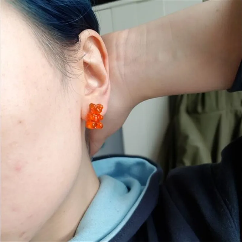 Женские серьги гвоздики с медведем Разноцветные животными 1 7*1