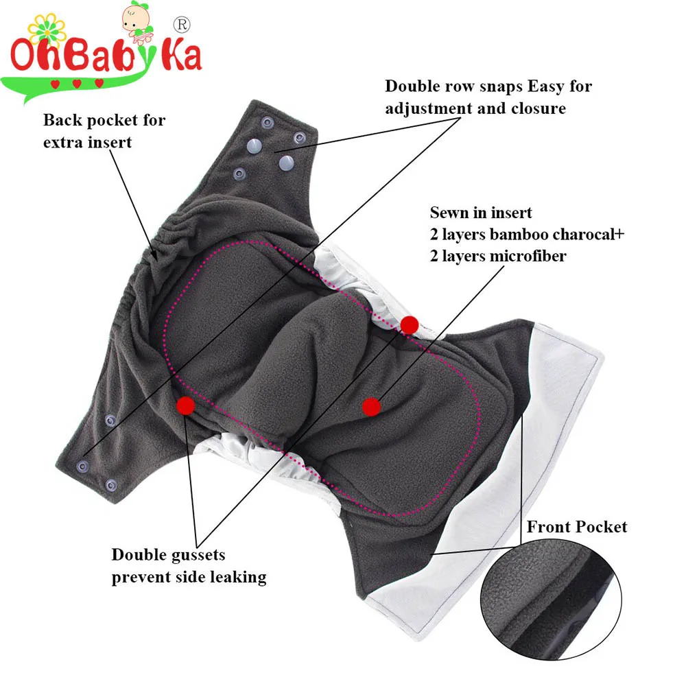 Ohbabyka все-в-одном AIO подгузники для новорожденных из ткани с бамбуковой вставкой и замшевыми подгузники с карманами водонепроницаемые детские подгузники