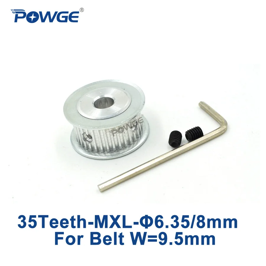 

POWGE Trapezoid 35 Teeth MXL Timing pulley Bore 6.35mm 8mm for width 9.5mm MXL Synchronous Belt MXL Pulley 35T 35teeth 1pcs