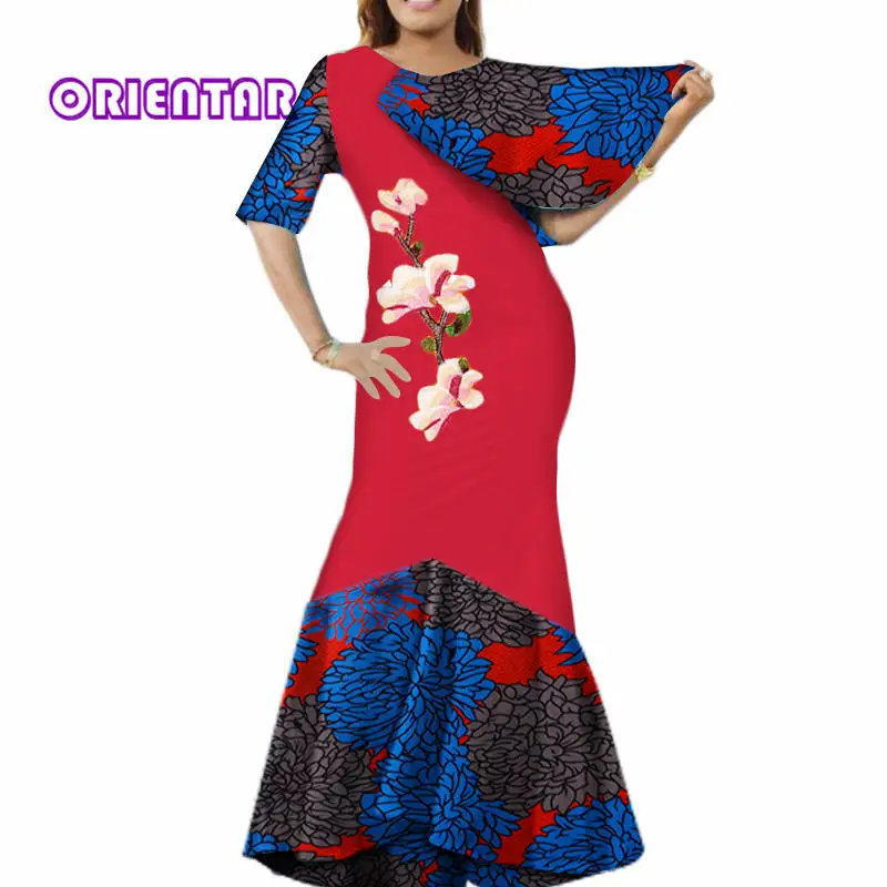 

Fashion Women African Dress African Wax Print Bazin Riche Dashiki Long Dress Elegant Lady Evening Party Africa Maxi Dress WY3597