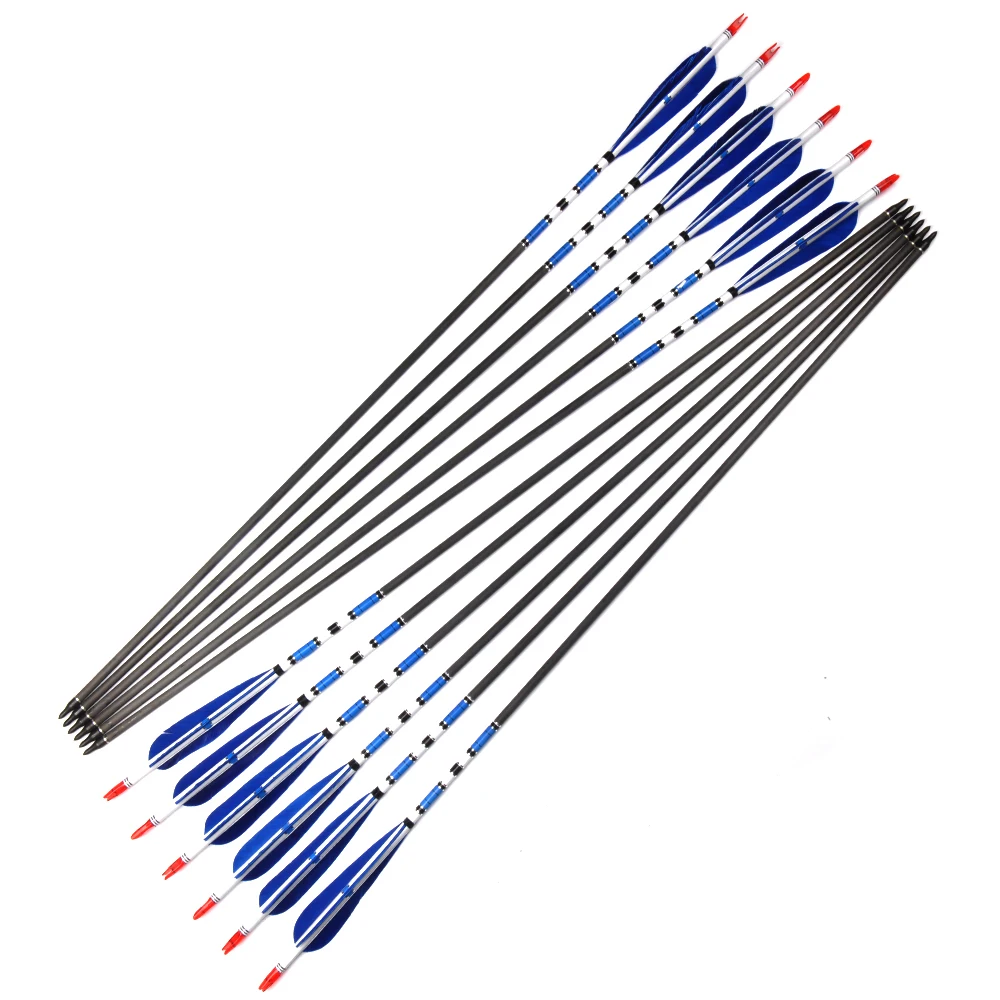 Seta de Carbono com a Turquia Pena e Ferro Tiro com Arco 80cm Espinha 500 Arrowhead Tiro Caça Flechas Atacado 6 - 12 24 Pçs 7 seta de carbono com a turquia pena