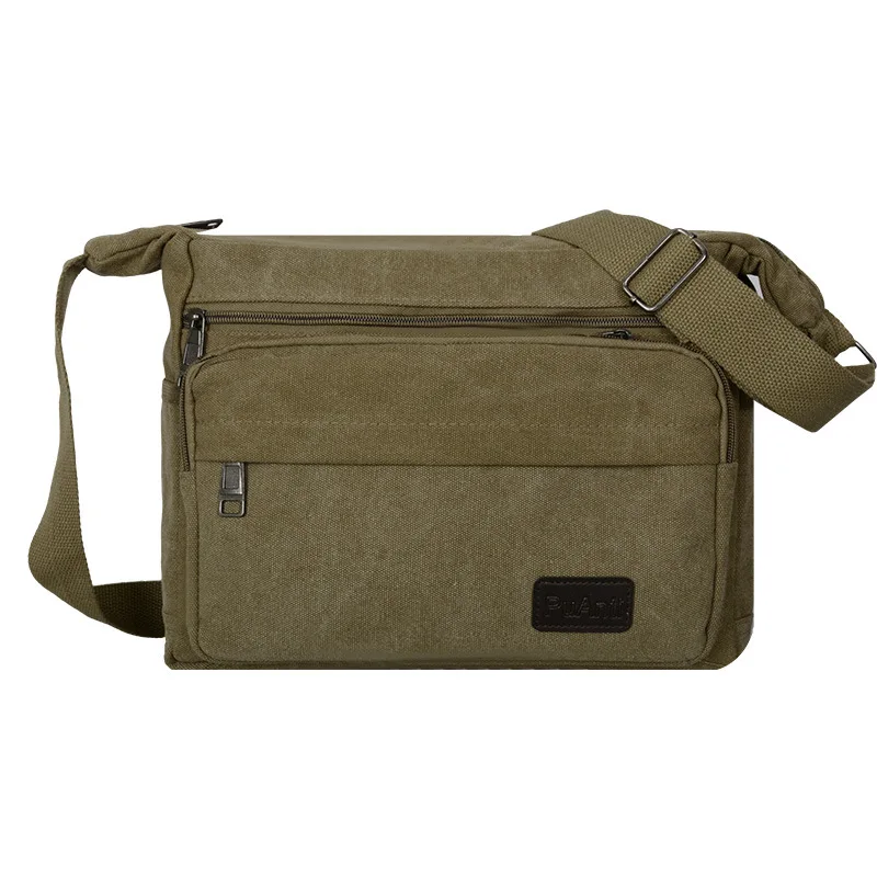 قماش حقائب كتف للرجال الرجعية الصلبة الألوان رسول قوية حقائب مصنوعة من القماش خمر نمط Crossbody أكياس متعددة الوظائف وجيزة