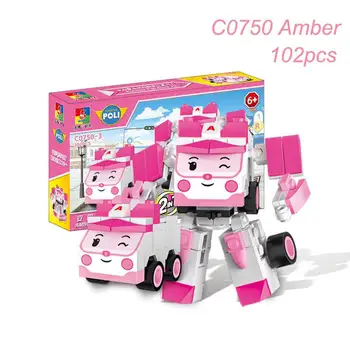 

Robocar Poli Transformation Building Blocks Amber Ambulance Figure Creative Bricks Educational Kids Toys Compatible DIY Block