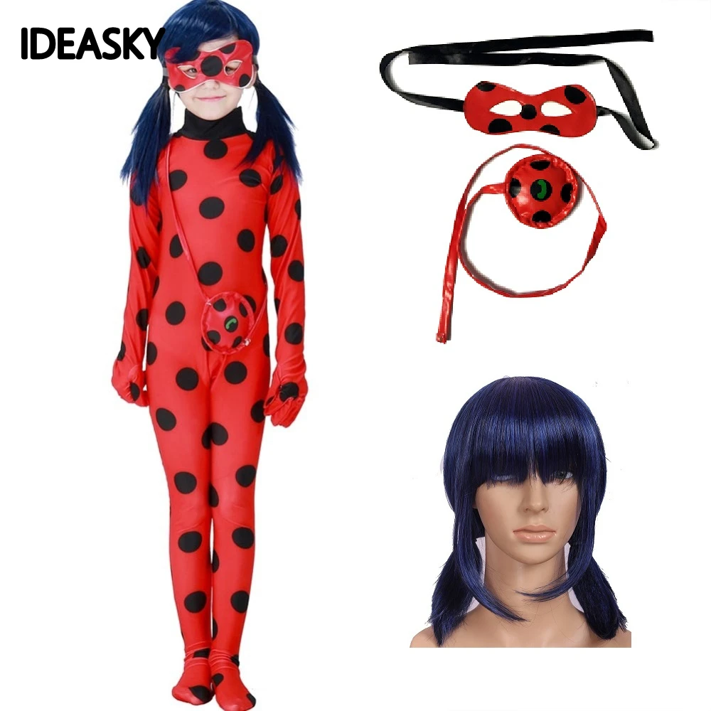 

Fantasia Kids Adult Lady Bug Costumes Girls Women Child Spandex Ladybug Costume Jumpsuit Fancy Halloween Cosplay Marinette Wig