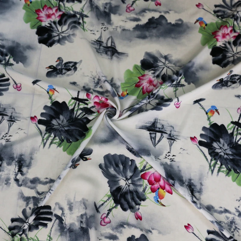 

Chinese Painting Design Soft Poplin Rayon Fabric Dress Stoff
