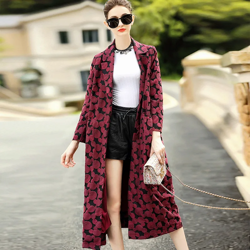Kakagogo 2017 Autumn Fashion Dobby X long Open Stitch Wide waisted Trench font b Coat b