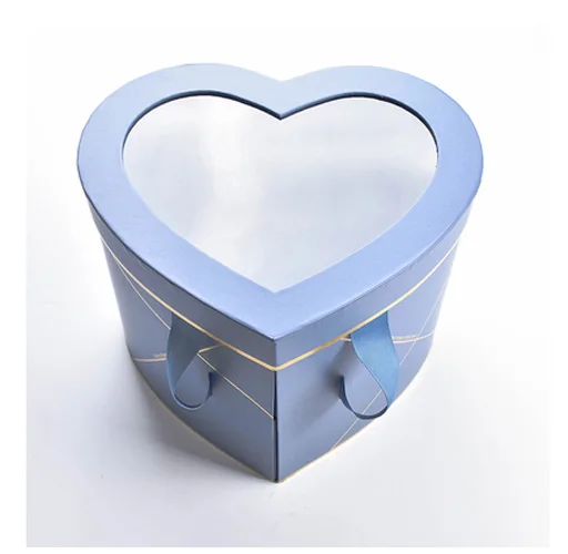 Сердце двойной вращающийся коробка цветок упаковочная коробка с европейской прозрачная крышка ПВХ немой золотой линии Подарочная коробка цветок букет в упаковке - Цвет: Небесно-голубой