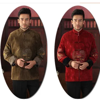 

Festival Costume Chinese Embroider Dragon Men's Silk Satin Mandarin Collar Kung-Fu Jacket Wadded Jacket Warm M L XL XXL 3XL 4XL