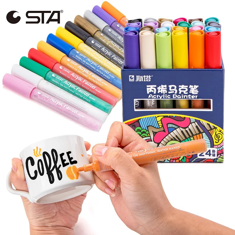 

STA 12/24/28 Color Creative Acrylic Marker Pen Highlighter Waterproof Hand DIY Marker Pen For Art Design School Supplier