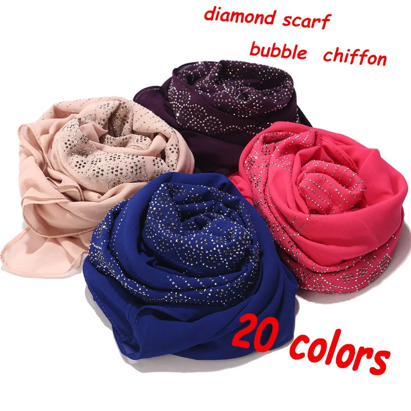 

Women diaomd scarf snow shape wave shape plain bubble chiffom hijab scarf shawl bead wrap headband Muslim Hijabs