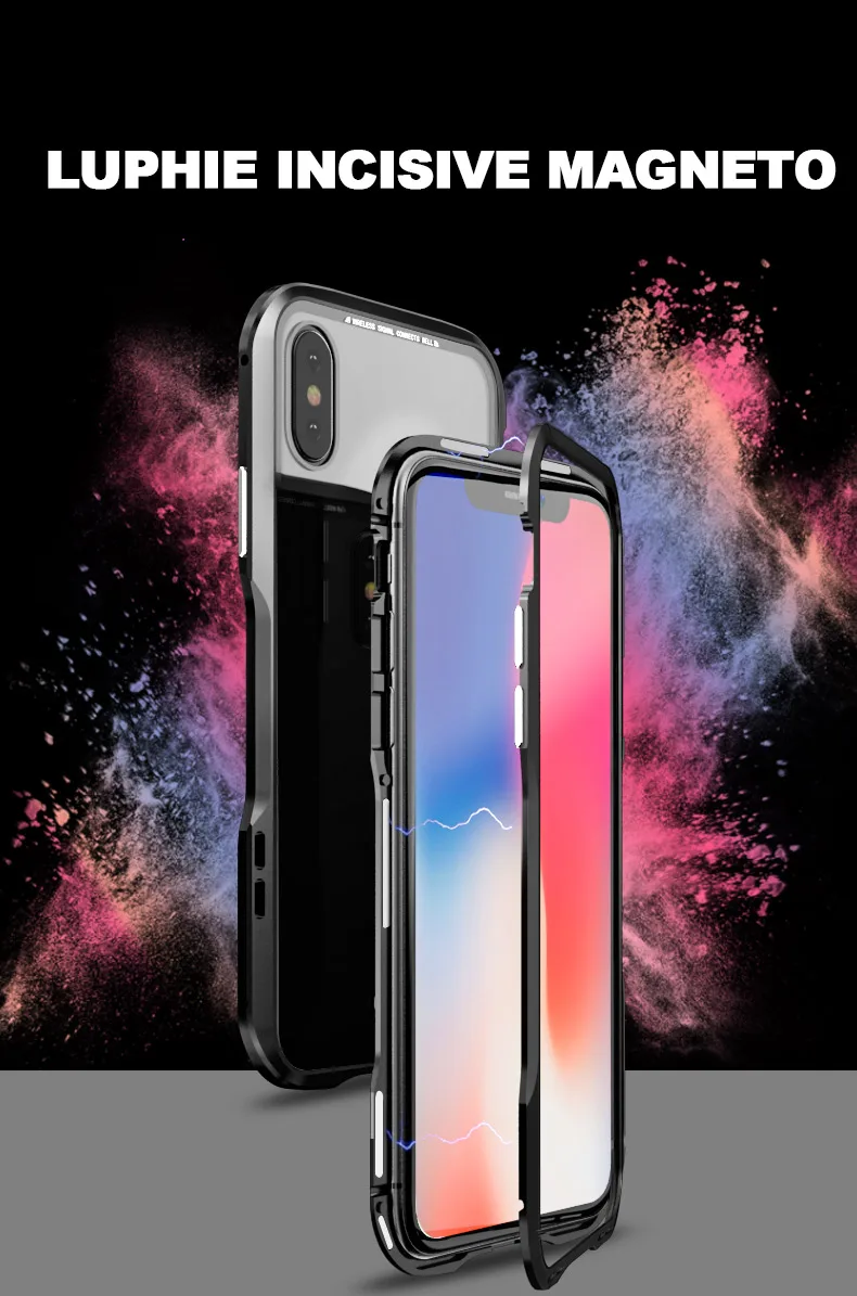 LUPHIE металлический магнитный чехол для iPhone XR XS MAX X 8 Plus 7 + из закаленного стекла с