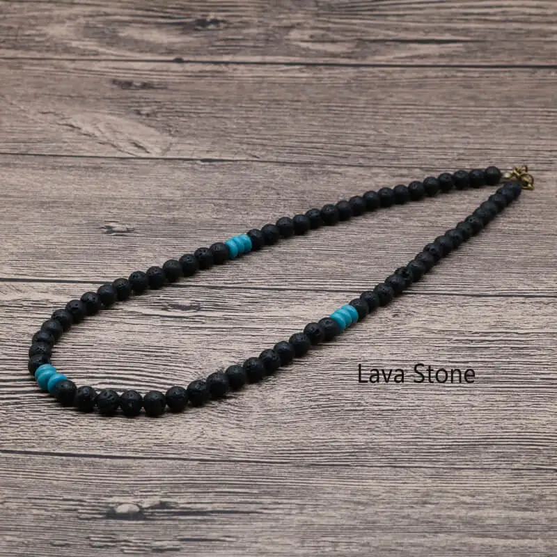 Классическое мужское ожерелье из натурального лавы с бусинами и серфером для мужчин, уникальное ожерелье из бисера, подарок для Него SU-14 - Окраска металла: Lava Stone