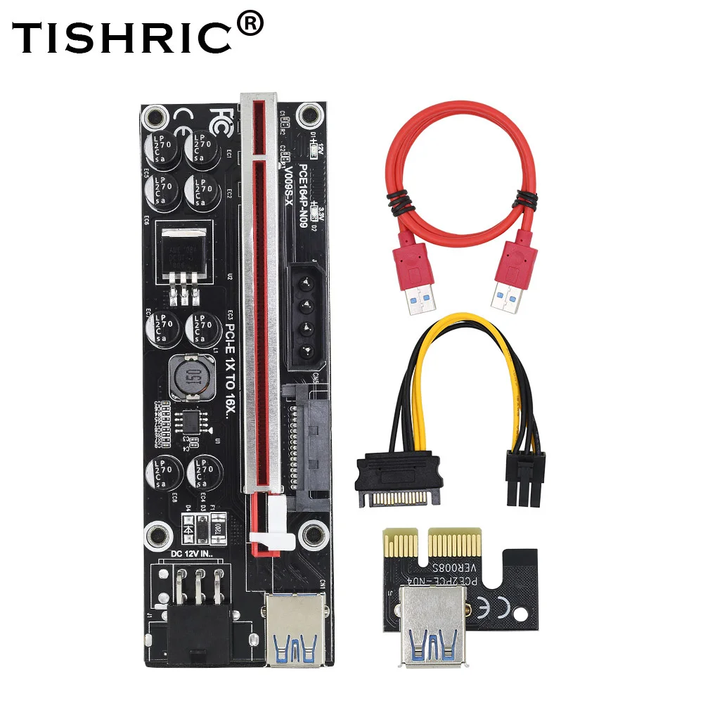 Карта расширения TISHRIC 2019 VER009S X PCI E PCIE Райзер адаптер 009s Express 3 в 1 кабель Molex 6Pin SATA USB 0