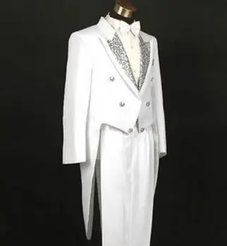 

Singer stage clothing for men tuxedos suit set with pants 2020 mens wedding suits costume groom formal dress tie england white