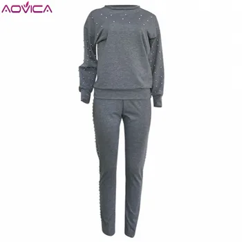 

Autumn Winter 2 Piece Set Women Beading Sweatshirt+Pants Suit Tracksuits Long Sleeve Sportswear Outfit Women Two Piece Sets