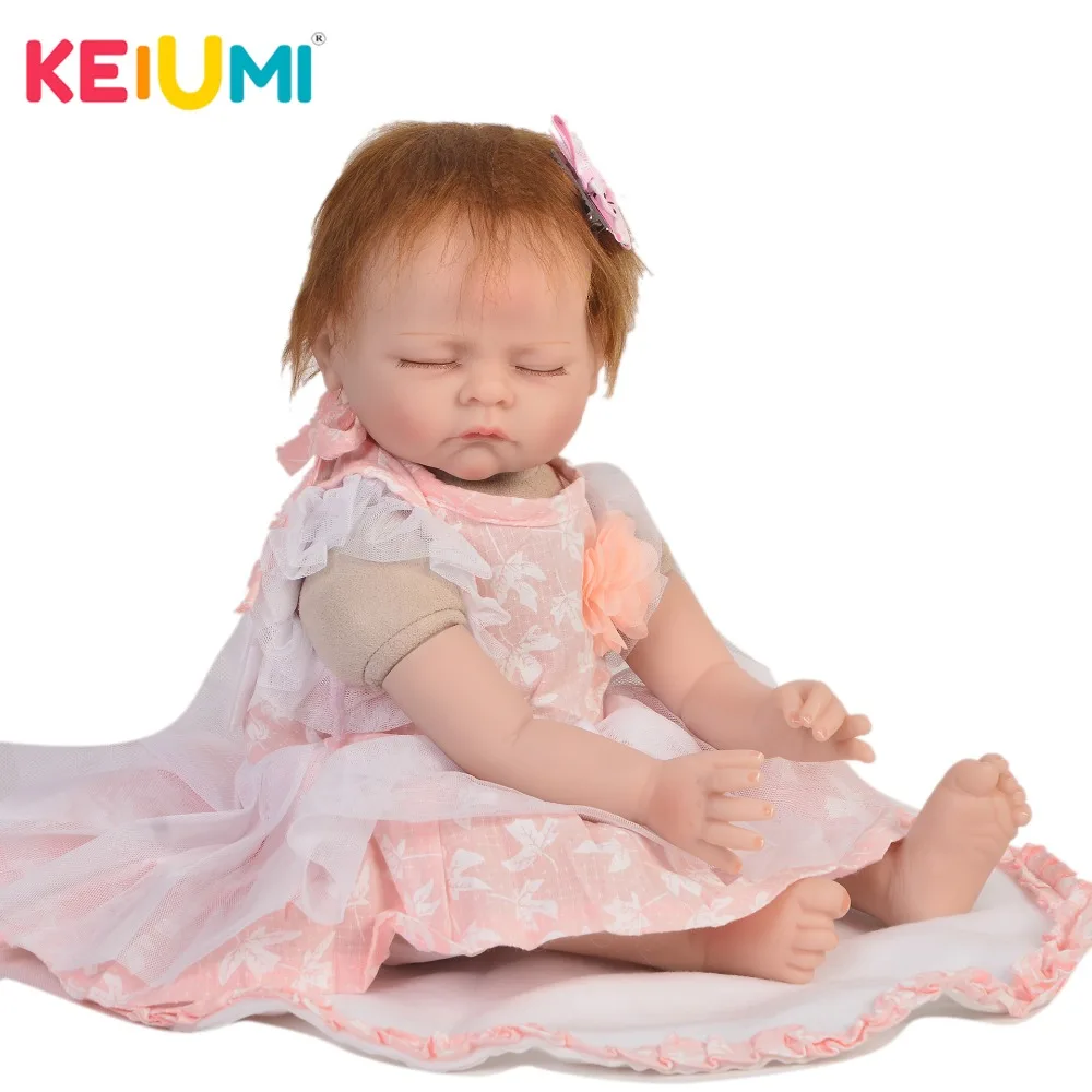 KEIUMI 22 дюймов закрыть глаза Reborn Baby куклы Мягкие силиконовые тела имитировать Спящая Царевна Boneca Reborn игрушка для детей Playmates