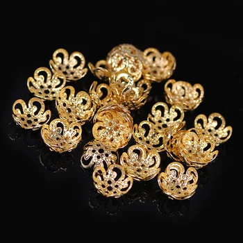 

ZHUBI New Hollow Flower Metal Filigree Loose Spacer Bead Caps Silver Gold Accessories components supplies For DIY Jewelry Making