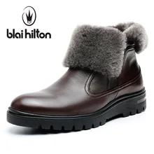 Blaibilton winter 100% Genuine Leather Cow Sheepskin Wool-One Patchwork Snow Boots Men Shoes Side Zip Warm Fur Mens Ankle Boot