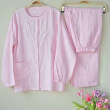 Women’s Pajamas spring and autumn 100% cotton double layer gauze long-sleeve loose sleep plus size Women lounge Pajama Sets