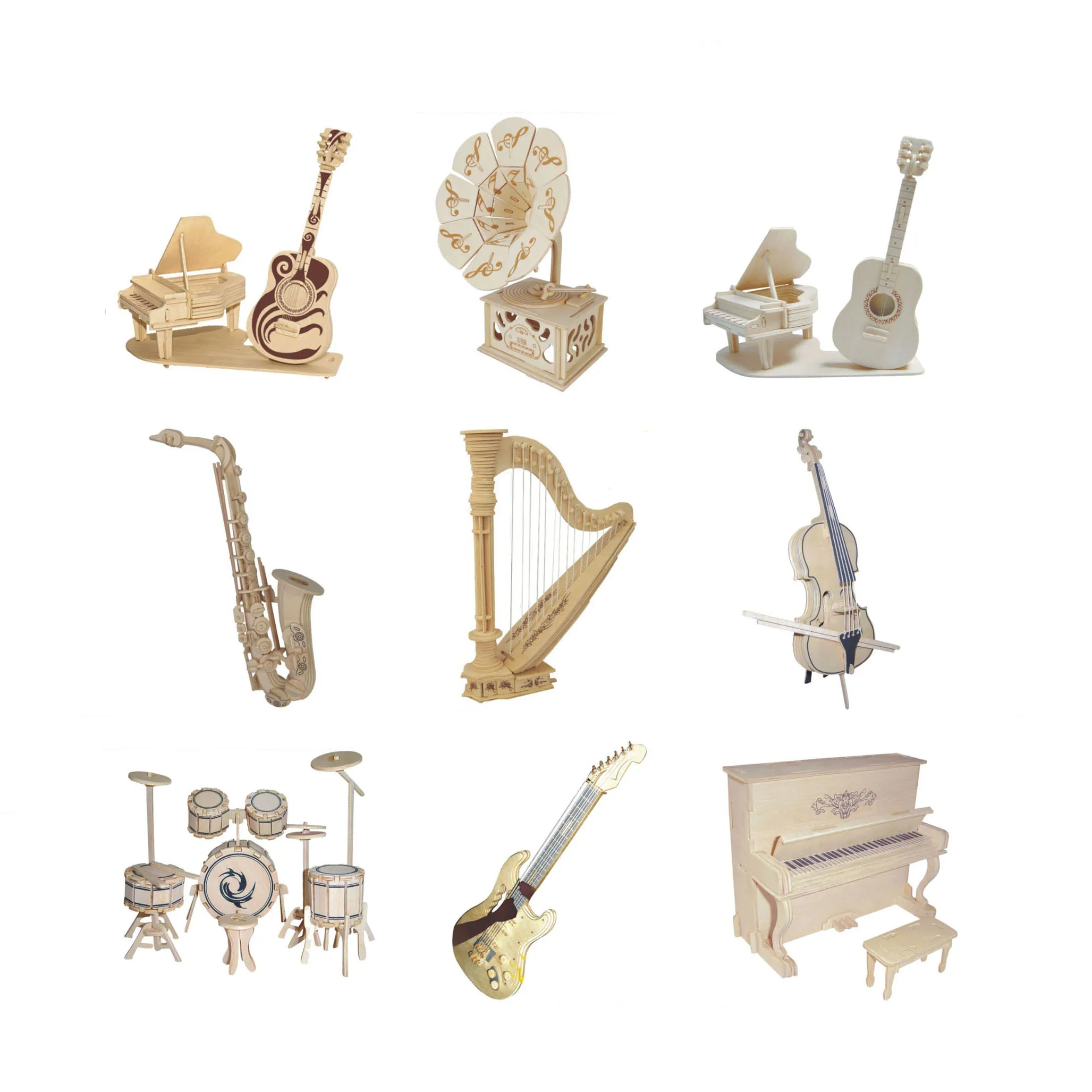 Chanycore Детские Обучающие Развивающие деревянные игрушки 3D головоломка музыкальные инструменты гитара пианино скрипичная полка барабан детские подарки 4318