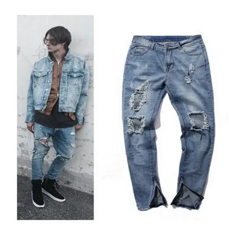 Compare Prices On Mens Destroyed Jeans- Online Shopping/Buy Low side zipper men jeans destroyed pants stretch ripped denim trousers GD hip hop slim fit men - Compare Prices On Mens Destroyed Jeans- Online Shopping/Buy Low