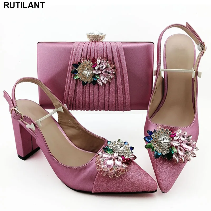 

Ladies Shoes with Matching Bags Set Decorated with Rhinestone African Shoes and Bags Matching Set High Heel Women Party Pumps