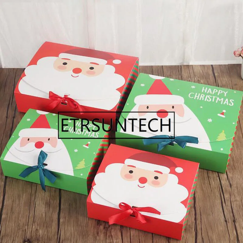 

100pcs Unique Christmas Eve Big Gift Box Santa & Fairy Design Papercard Kraft Present Party Favour Activity Box Red Green