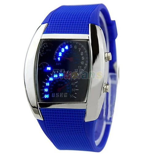 HOT SALE RPM Turbo Blue Flash LED Mens Sports Car Meter Dial Watch Store 51