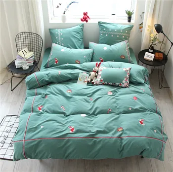 

New bear Embroidery Bedding set Cotton cover bed sheet duvet cover sets comforter Christmas bedding sets housse de couette 4pcs