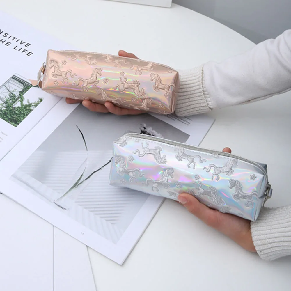

Kawaii Pencil Case Unicorn Laser Gift Estuches School Pencil Box Makeup Pencil Bag School Supplies Stationery