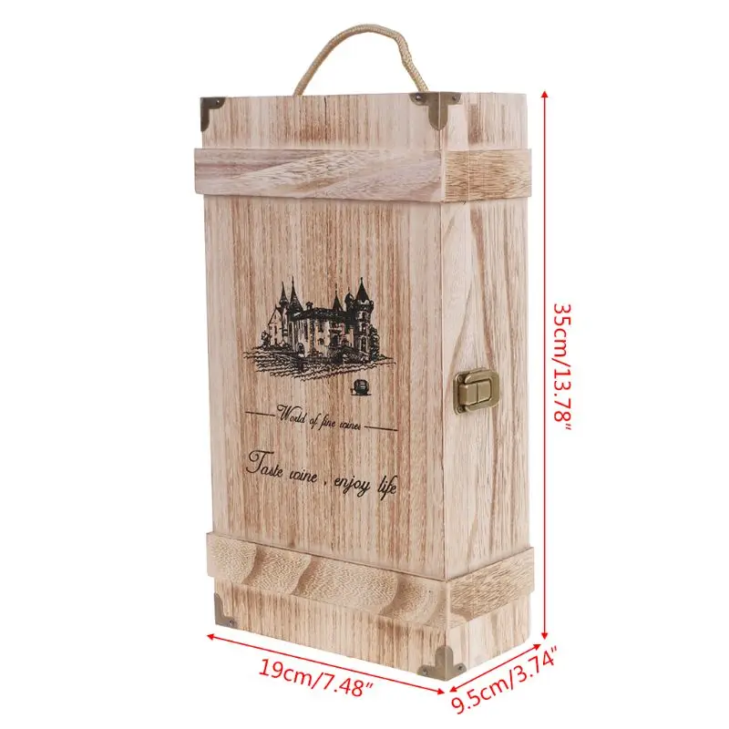 Vintage Wood 2 Red Wine Bottle Box Carrier Crate Case Storage Carrying Display Holder Birthday Party Christmas Gift