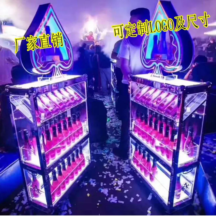 Large 3 Tiers LED Lighted Champagne Bottle Cabinets Display Stand with Glasses Holders Ice Buckets Large 3 Tiers LED Lighted Champagne Bottle Cabinets Display Stand with Glasses Holders Ice Buckets