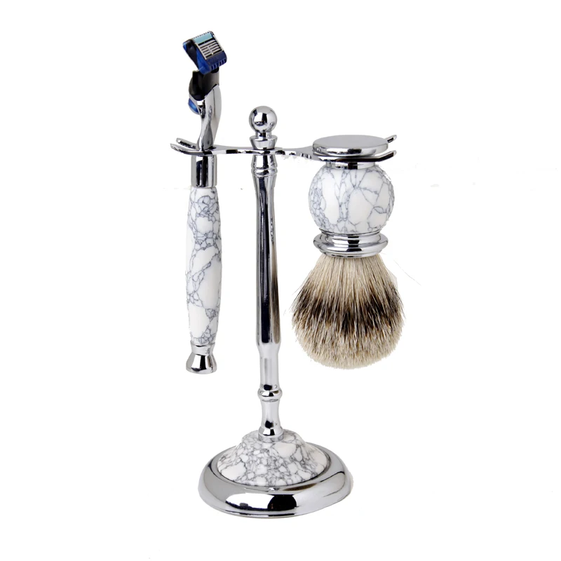 Men Shaving Sets Hair Removal Cleaning Shaving Brush+ Shaver Razor Holder Stand+ Resin Handle Razor Shaving Brush Set For Man