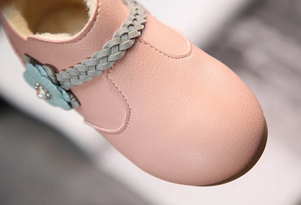 TELOTUNY/ г.; модные зимние теплые детские однотонные ботинки принцессы на молнии с цветочным узором для девочек; IU30