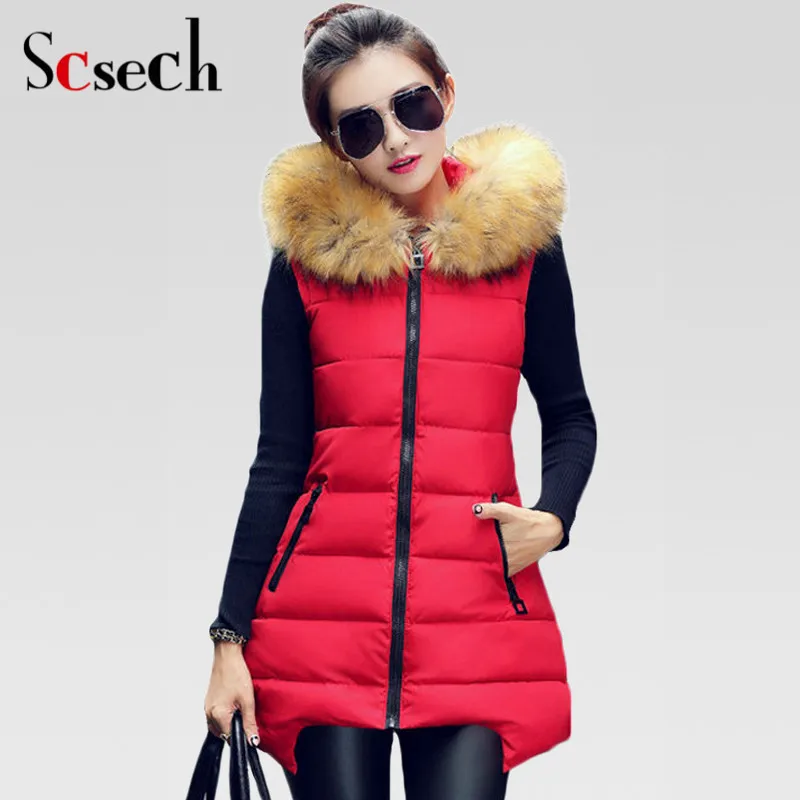 

NEW 4XL Women's Winter vest coat Casual Slim Thick warm cotton waist Jacket Outwear Real Fur Collar Long Plus Size parka DWF16