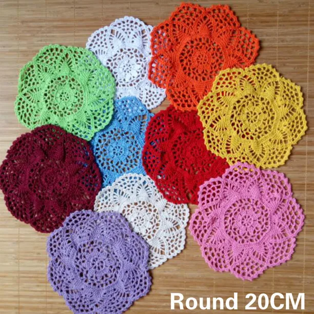 

20CM Round Vintage Cotton Handmade Crochet Flowers Wedding Doily Table Coaster Cup Coffee Mat Insulation Pad Christmas Placemat