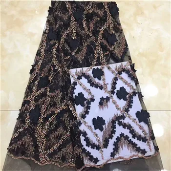 

African 3D Sequins Lace Fabric 2019 High Quality Lace French Sequence Tulle Lace Nigerian Lace Fabrics For Wedding
