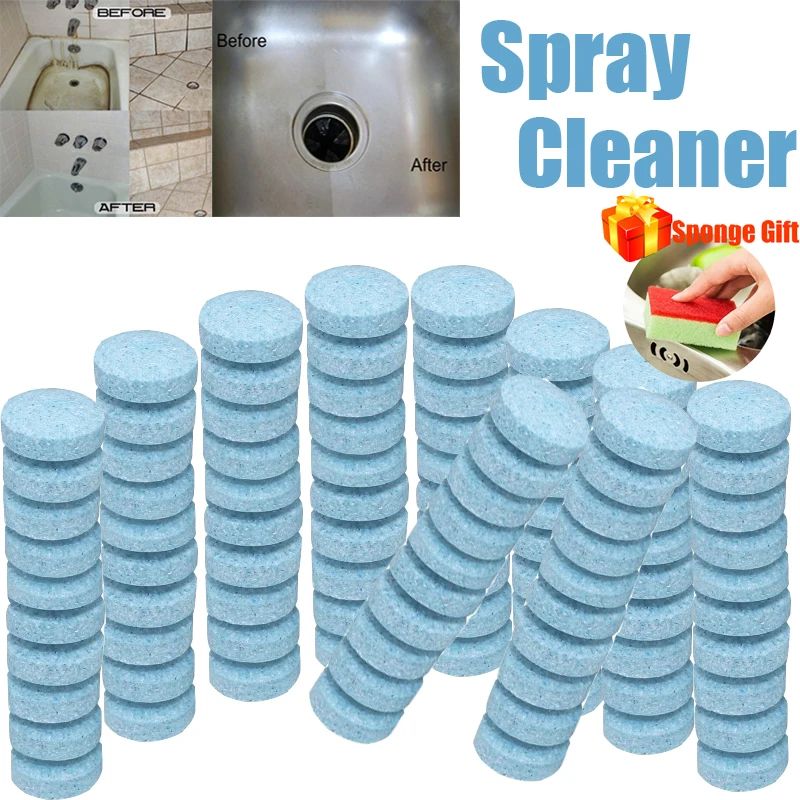 

50-500PCS Multifunctional Effervescent Tablet Spray Cleaner Set Home Kitchen Cleaning Car Windshield Glass Washer Detergent Blue