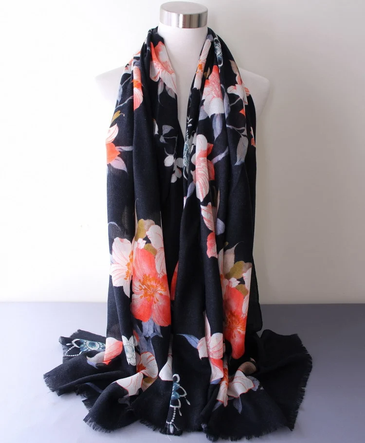 pure cashmere flowers animals print women fashion thin scarf shawl pashmina 100x200cm wholesale retail