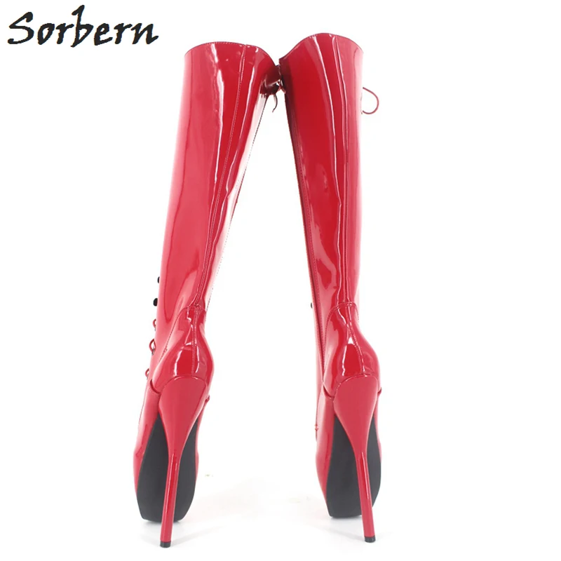 Sorbern 7 дюймов Связывание обувь балетные костюмы на высоком каблуке сапоги до середины икры для женщин стилеты кружево до боковая молния обувь пользовательские цвета