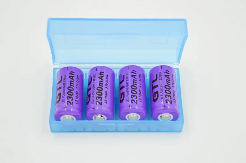 

4pcs/lot 16340 CR123A 3.7v 2300mAh Rechargeable Li-ion Battery purple For LED Flashlight +Battery Storage Boxes Free shipping