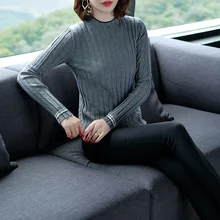 Half turtleneck long sleeve pullovers sweater 2018 new elastic knit women autumn basic sweater