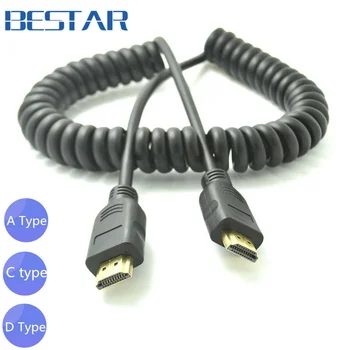 

HDMI A Type To Mini HDMI C Type & Micro HDMI D Type Spring Curl Stretch Male to Male Cable wire 3m 300cm 10ft 1.4V 1080P 3D