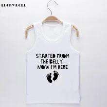 

LUCKY ROLL 2018 Baby Boys Girls Casual Vest Summer White Sleeveless Started From The Belly Now I'M Here Print Children Tank Tops
