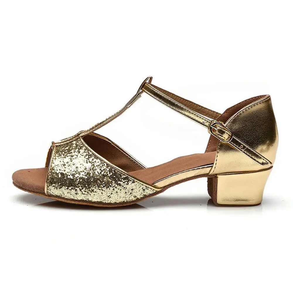 Для бальных танцев Танго латины танцевальная обувь женские бренды на низком каблуке для танцев для детей девочек женская детская обувь - Цвет: Gold