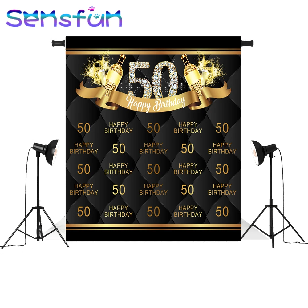 Роскошный черно золотой фон для фотостудии на 50 й день рождения 5x7 футов|Фон